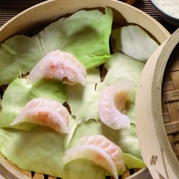 Ravioli di gamberi con farina di riso