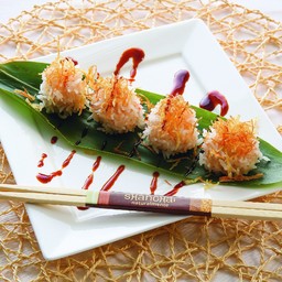 Polpettine di gamberi con riso al vapore