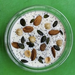 Yogurt fermentato in casa bio senza zuccheri con frutta secca.