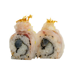 Uramaki branzino,scampi e oro.